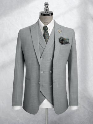 Bộ Suit Xám Rêu Nhạt Hoạ Tiết Kẻ Modern Fit TGS386